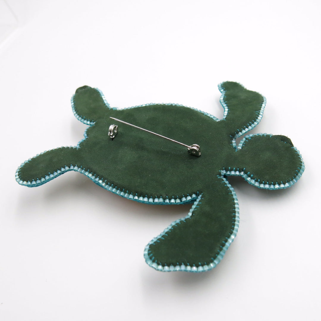 Bestickte Brosche/Anhänger, SCHILDKRÖTE, Tigerauge